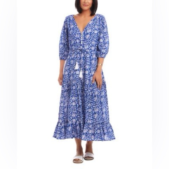 Karen Kane Blue and White Floral Maxi Dress - Picture 1 of 4